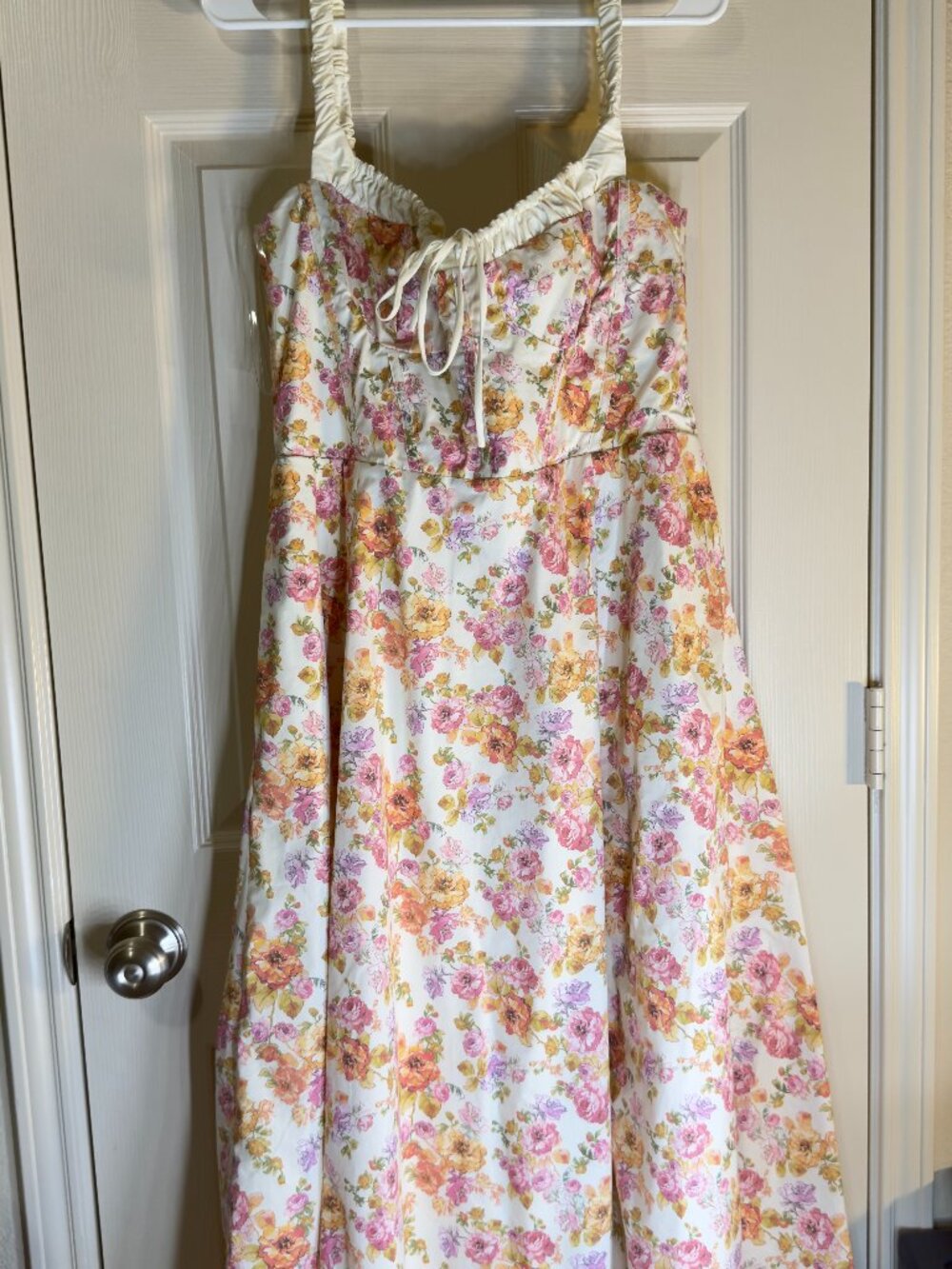 House of CB Sabrina Ivory Floral Bustier Midi Dress Size L+ Corset Sundress